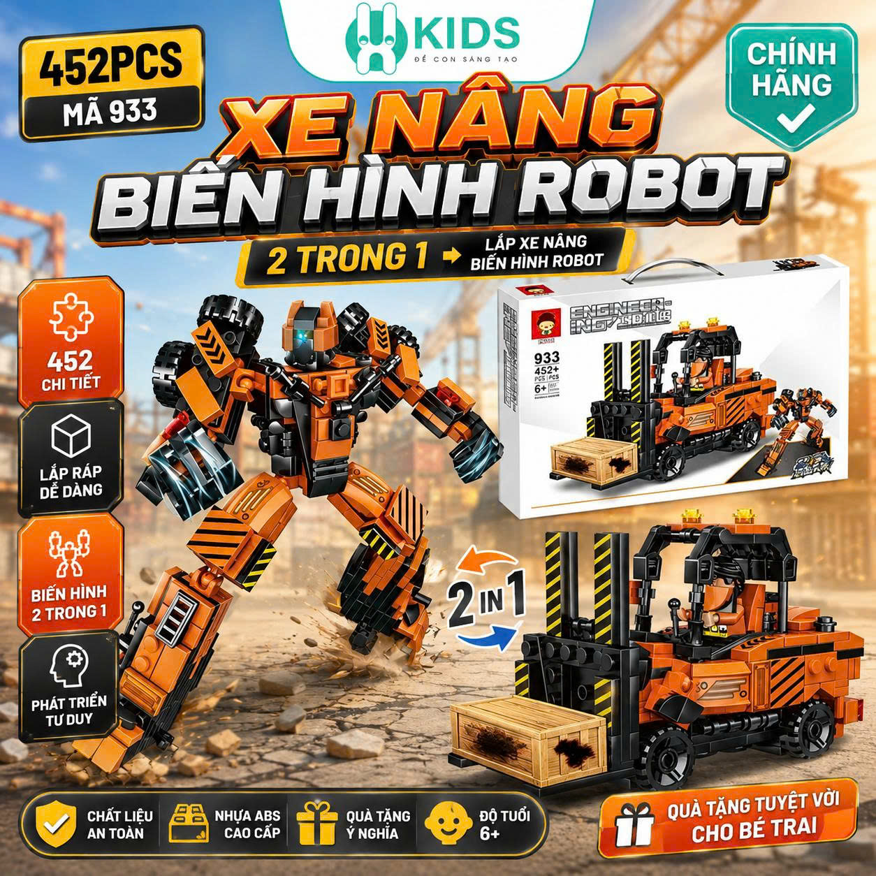 Bộ Xếp Hình Xe Nâng Biến Hình Robot 452 Chi Tiết Mã 933