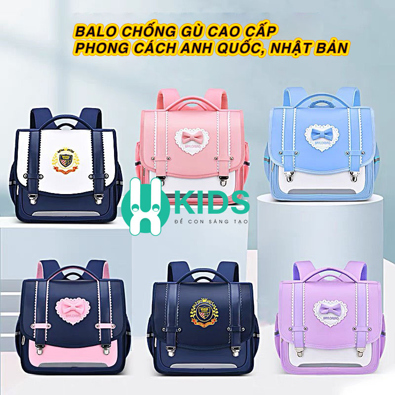 Balo chống gù cao cấp phong cách Anh Quốc, Nhật Bản siêu nhẹ chống nước cho bé cấp 1