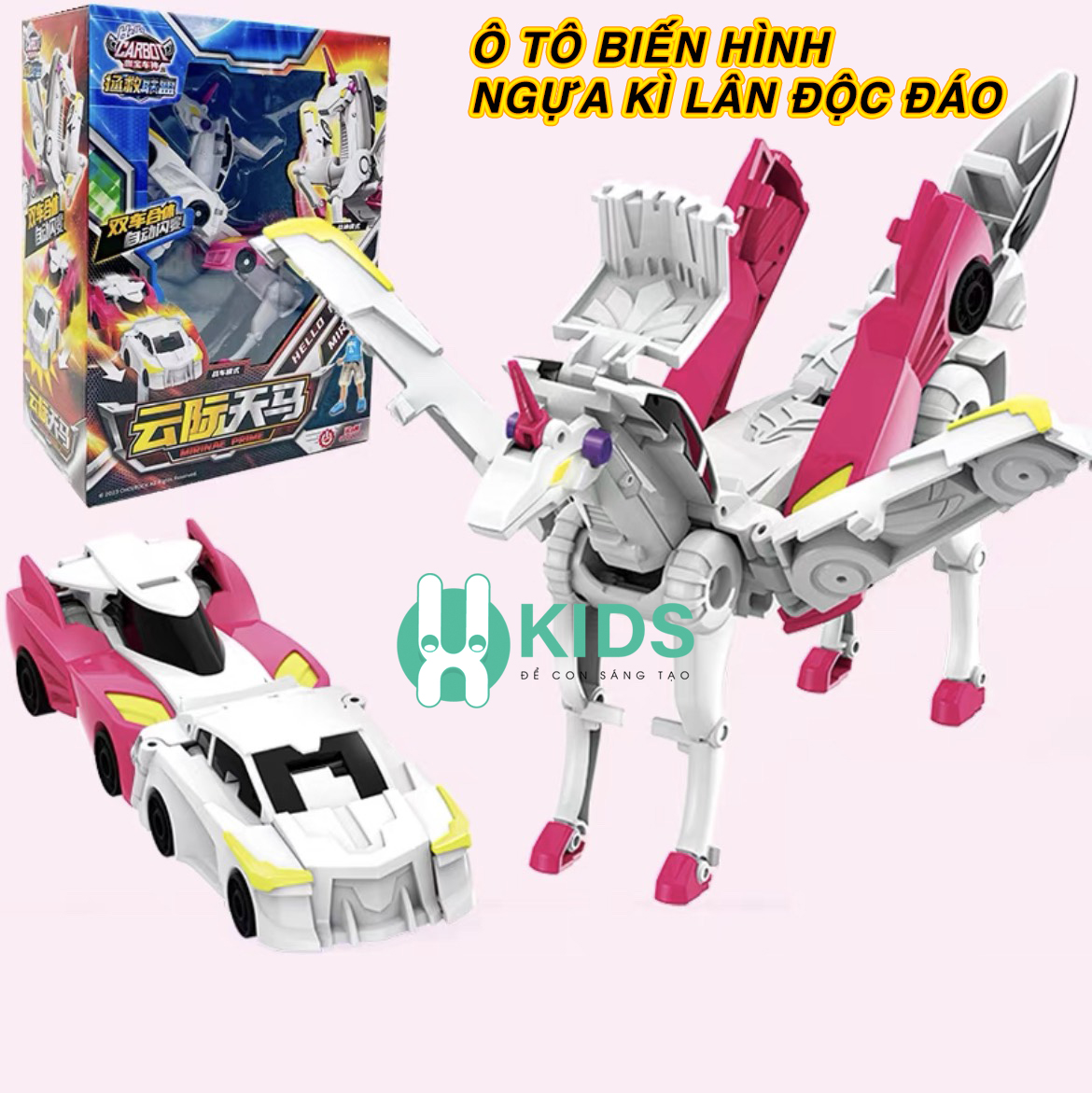 Đồ chơi xe ô tô va chạm biến hình robot ngựa kì lân unicorn siêu độc đáo cho bé