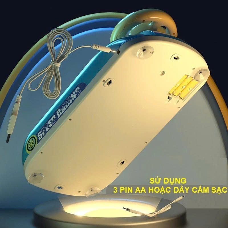 Đồ chơi đường đua vô lăng 661-8 màu xanh ngọc, vô lăng vàng, dài 43 cm
