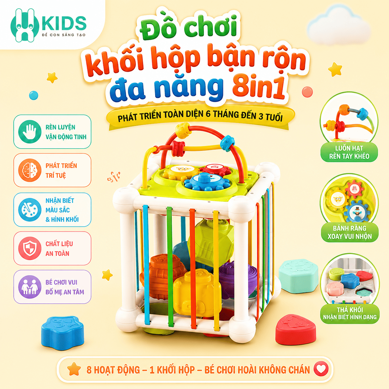 Đồ chơi khối hộp bận rộn đa năng thông minh 8in1 giáo dục sớm montessori có âm thanh phát triển toàn diện cho trẻ em