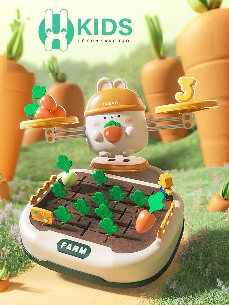 Đồ chơi nông trại toán học, thu hoạch nhổ rau củ cà rốt có bàn cân số hình thỏ giúp bé cải thiện tư duy nhanh nhẹn