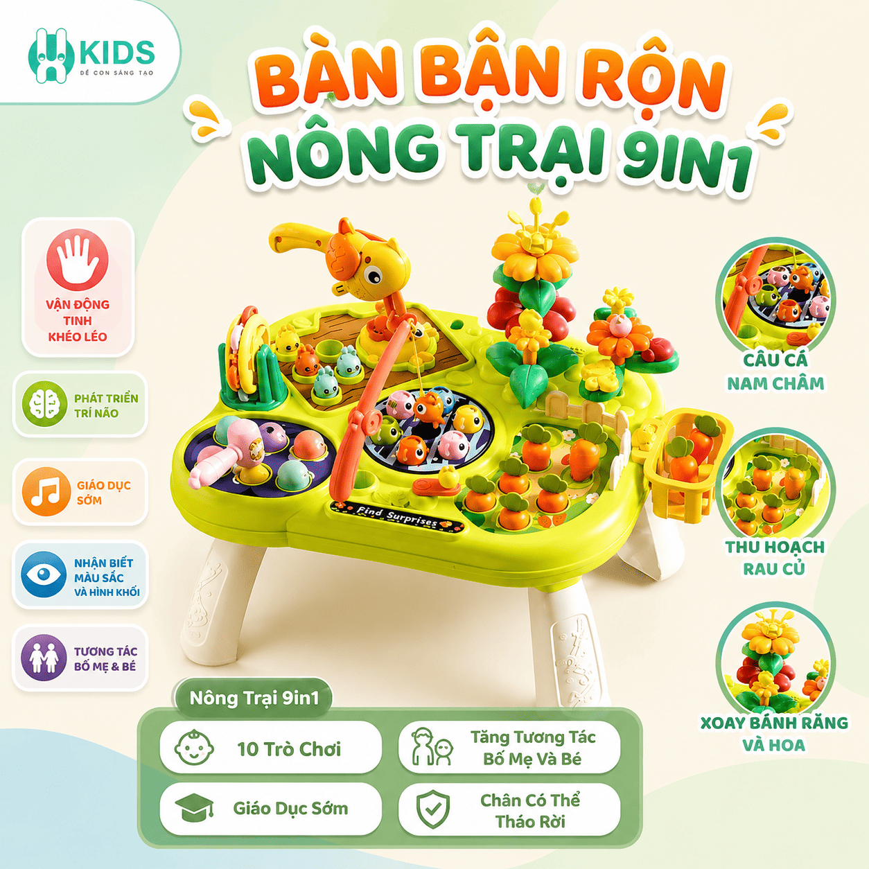 BÀN BẬN RỘN NÔNG TRẠI 9IN1 – CHƠI MÊ KHÔNG RỜI, HỌC MÀ KHÔNG CHÁN Với 9 Trò