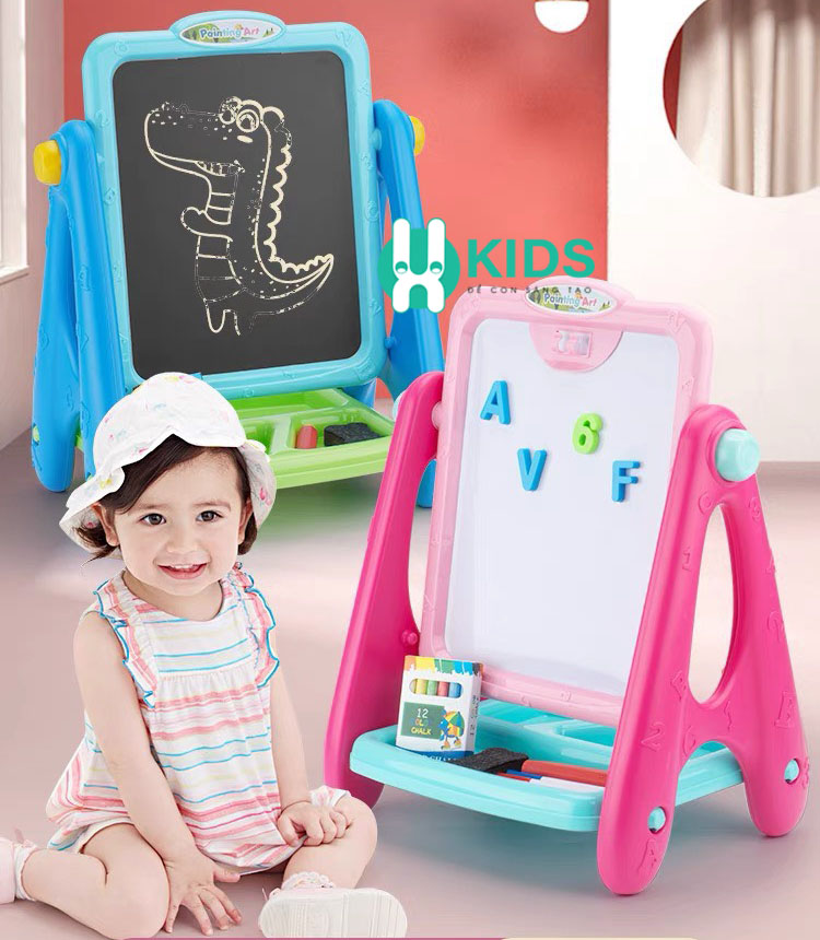 Bảng vẽ sáng tạo 2 mặt có từ tính cao cấp, xoá dễ dàng, không bám bụi có ngăn để dụng cụ học tập cho bé