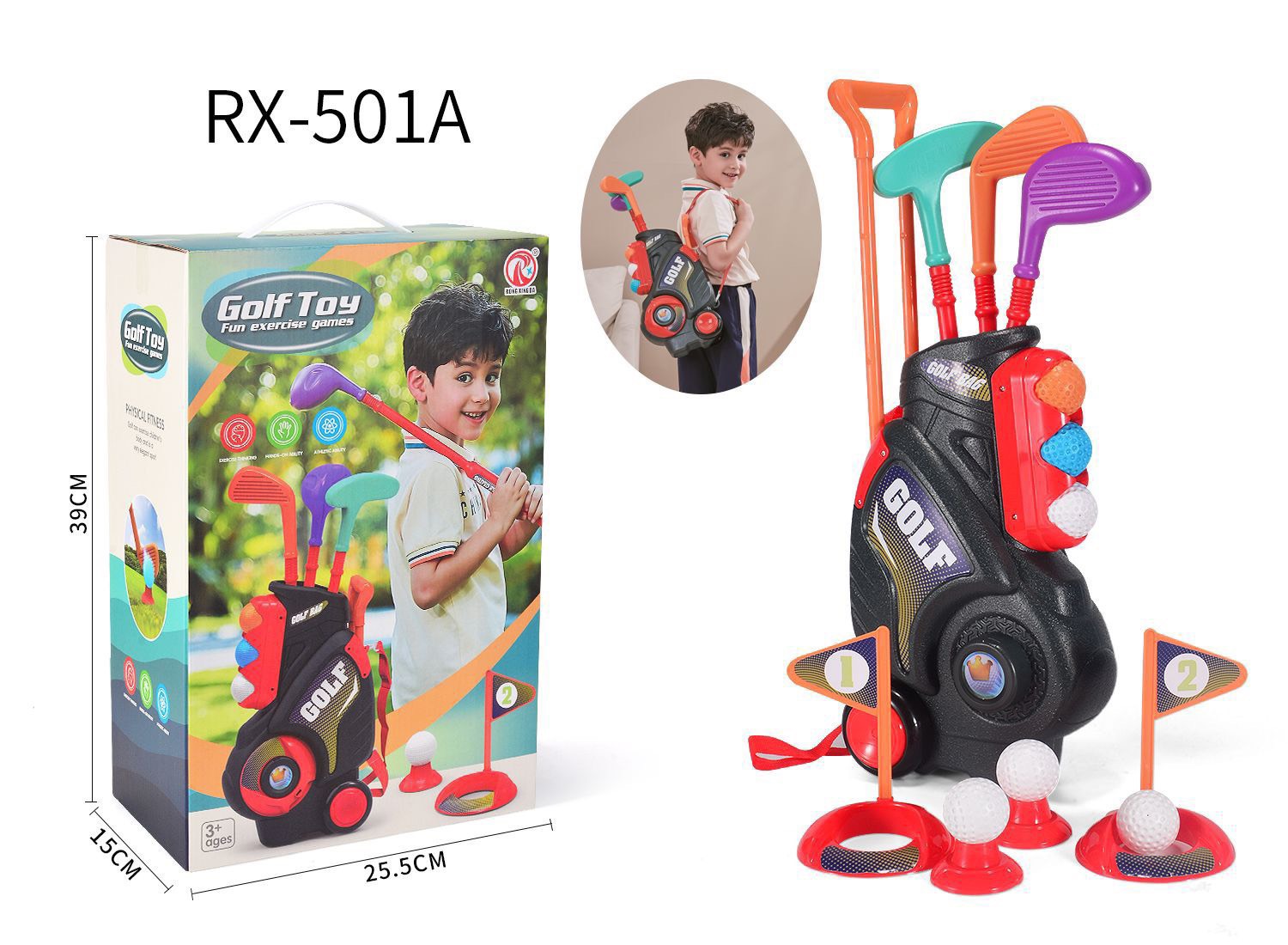 Bộ đồ chơi gậy đánh golf mini cỡ lớn cho bé vui chơi vận động bao gồm cả túi xách có bánh xe dễ di chuyển