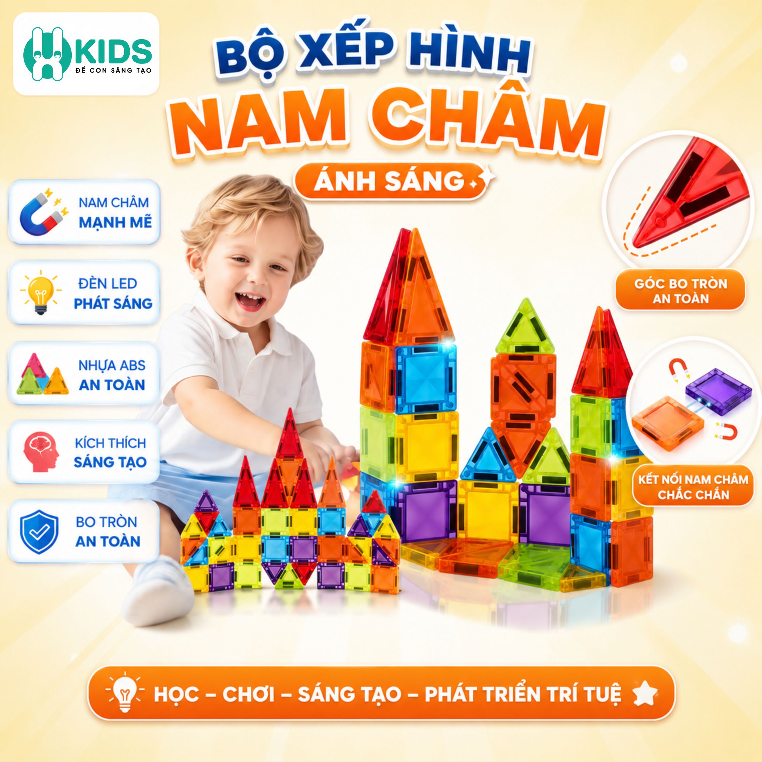 Bộ Xếp Hình Nam Châm Ánh Sáng Magnetic Tiles Mini Travel Set Cho Bé 3+