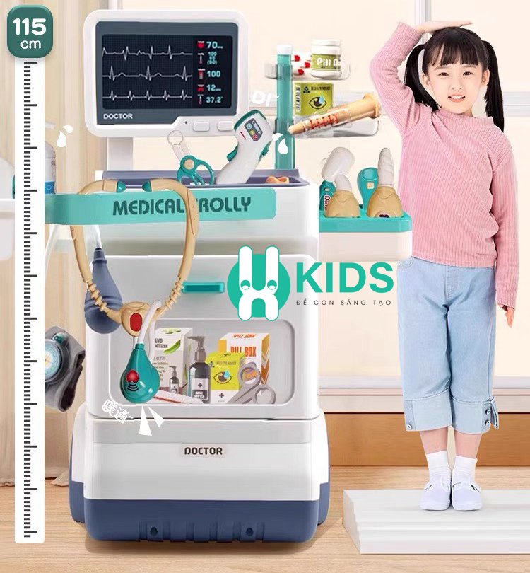 Đồ chơi xe đẩy dụng cụ thiết bị y tế cỡ lớn tới 116cm nhập vai bác sĩ y tá cao cấp cỡ lớn cho bé gái bé trai