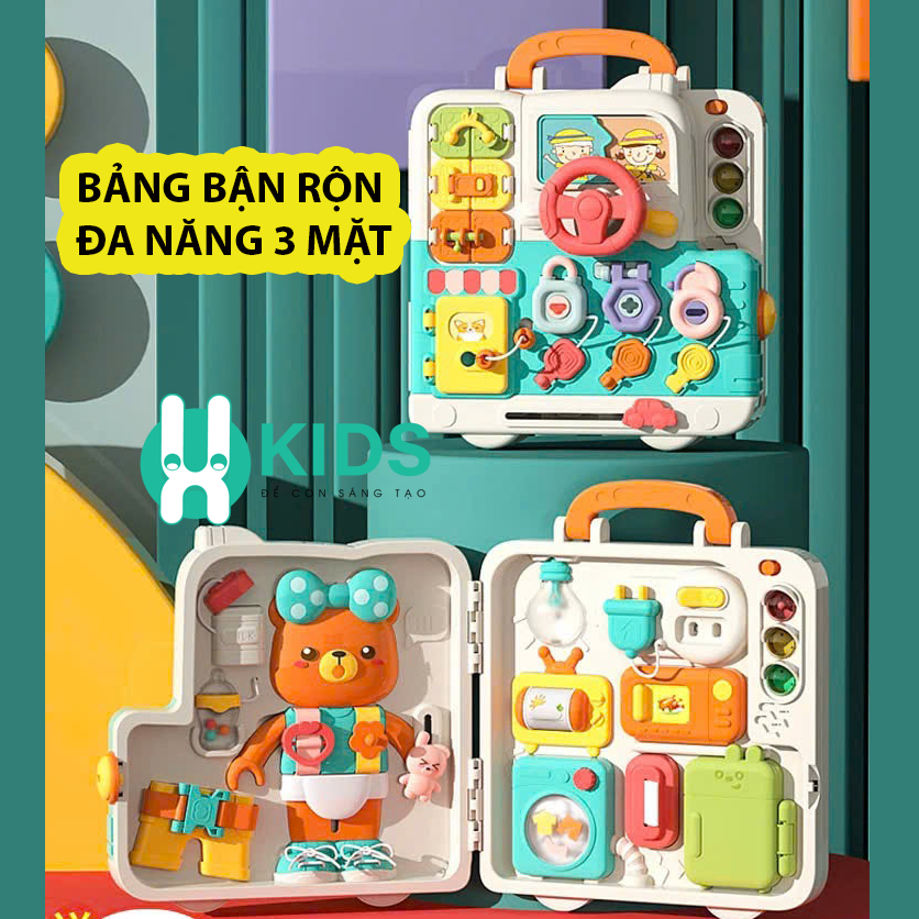 Đồ chơi bảng bận rộn Montessori Busy Board đa năng 3 mặt có đèn nhạc giáo dục sớm phát triển tư duy kĩ năng sống cho bé