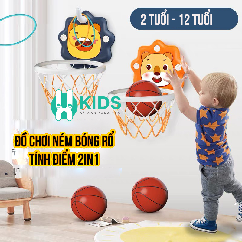 Đồ chơi bóng rổ tính điểm gắn tường 2in1 kết hợp ném vòng giúp phát triển tăng chiều cao, tăng khả năng vận động cho bé