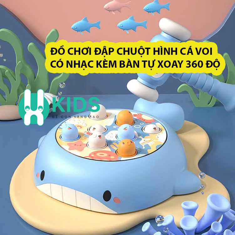 Đồ chơi đập chuột thông minh hình chú cá vui có nhạc vui nhộn kèm bàn xoay tự động rèn luyện đôi tay trẻ em