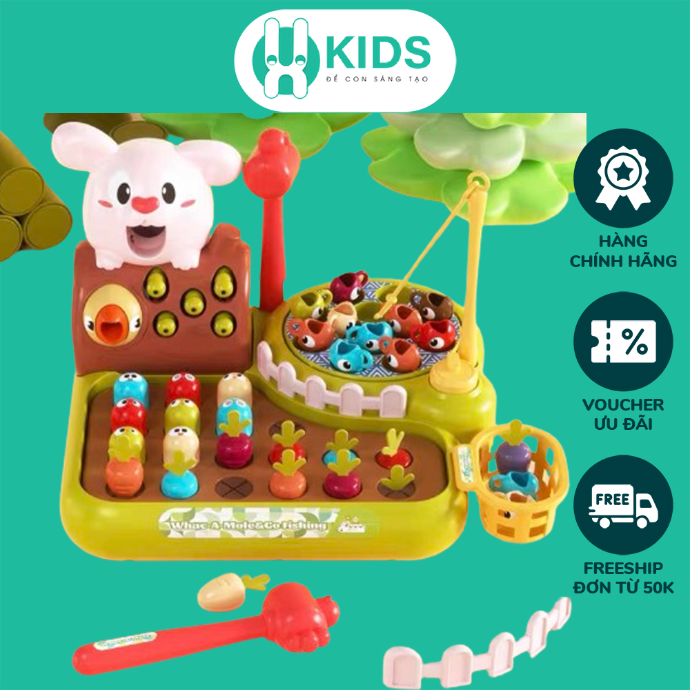 Đồ chơi giáo dục sớm đa năng 4in1 X KIDS nông trại đập chuột, câu cá, nhổ cà rốt chim ăn sâu có đèn nhạc vui nhộn trẻ em