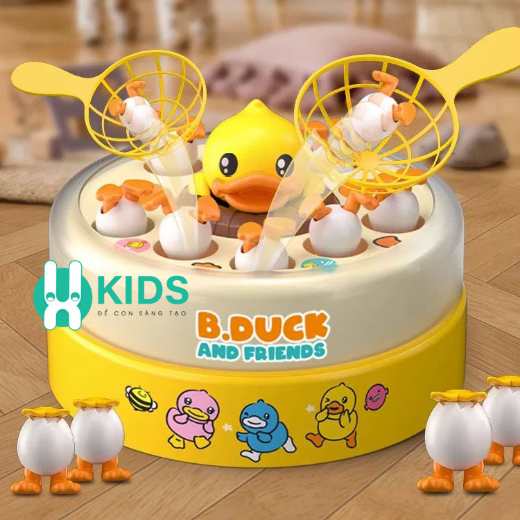 Đồ chơi hứng bắt vịt nhảy múa, câu cá hình vịt xoay 360 có đèn nhạc rèn luyện đôi tay và sự tập trung phản xạ cho bé