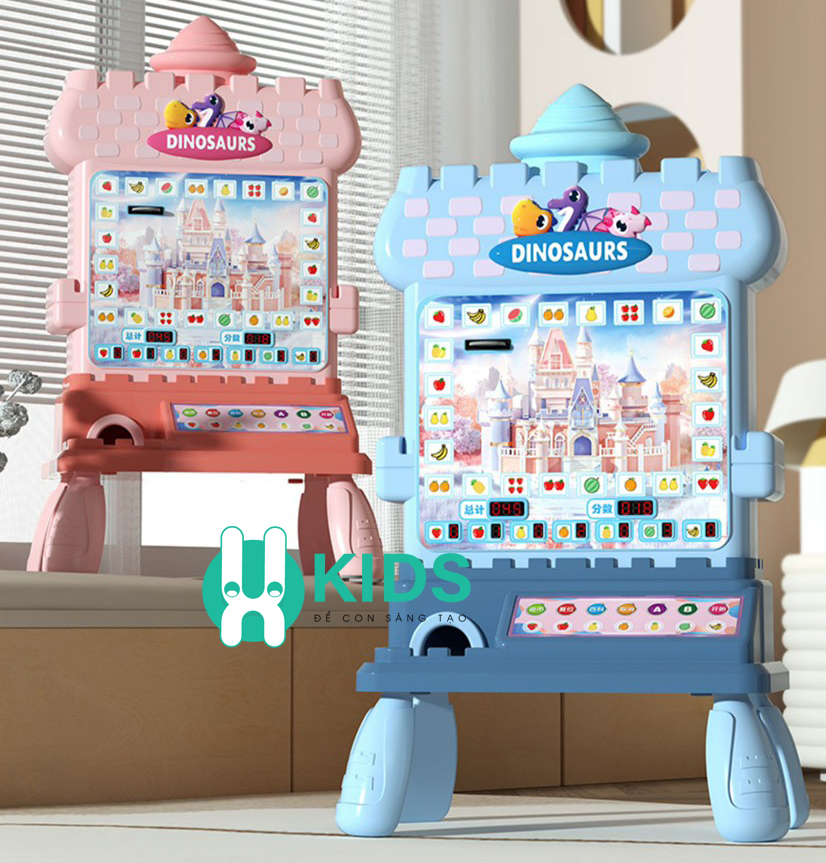 Đồ chơi máy game điện tử xèng bar hoa quả tính điểm mini mô hình khủng long có xu đèn nhạc giải trí vui nhộn cho bé