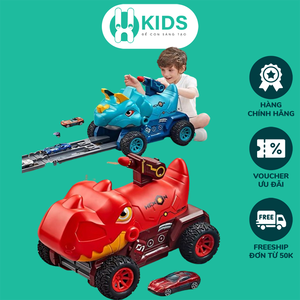 Đồ chơi ô tô khủng long cỡ lớn 3in1 có nút phóng phi tên biến hình đường đua dài 90cm kèm nhiều ô tô vui nhộn cho bé