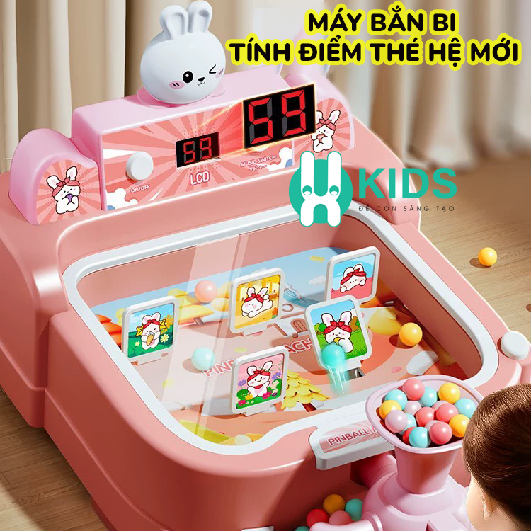 Đồ chơi bắn bóng hứng bi cỡ lớn có bảng tính điểm LCD thế hệ mới mô hình sư tử thỏ hồng có đèn nhạc vui nhộn cho bé