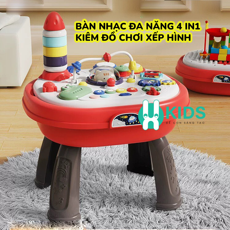 Đồ chơi bàn nhạc đa năng 4in1 kết hợp bàn lắp ráp xếp hình giáo dục sớm giúp phát triển đa giác quan và trí truệ cho bé