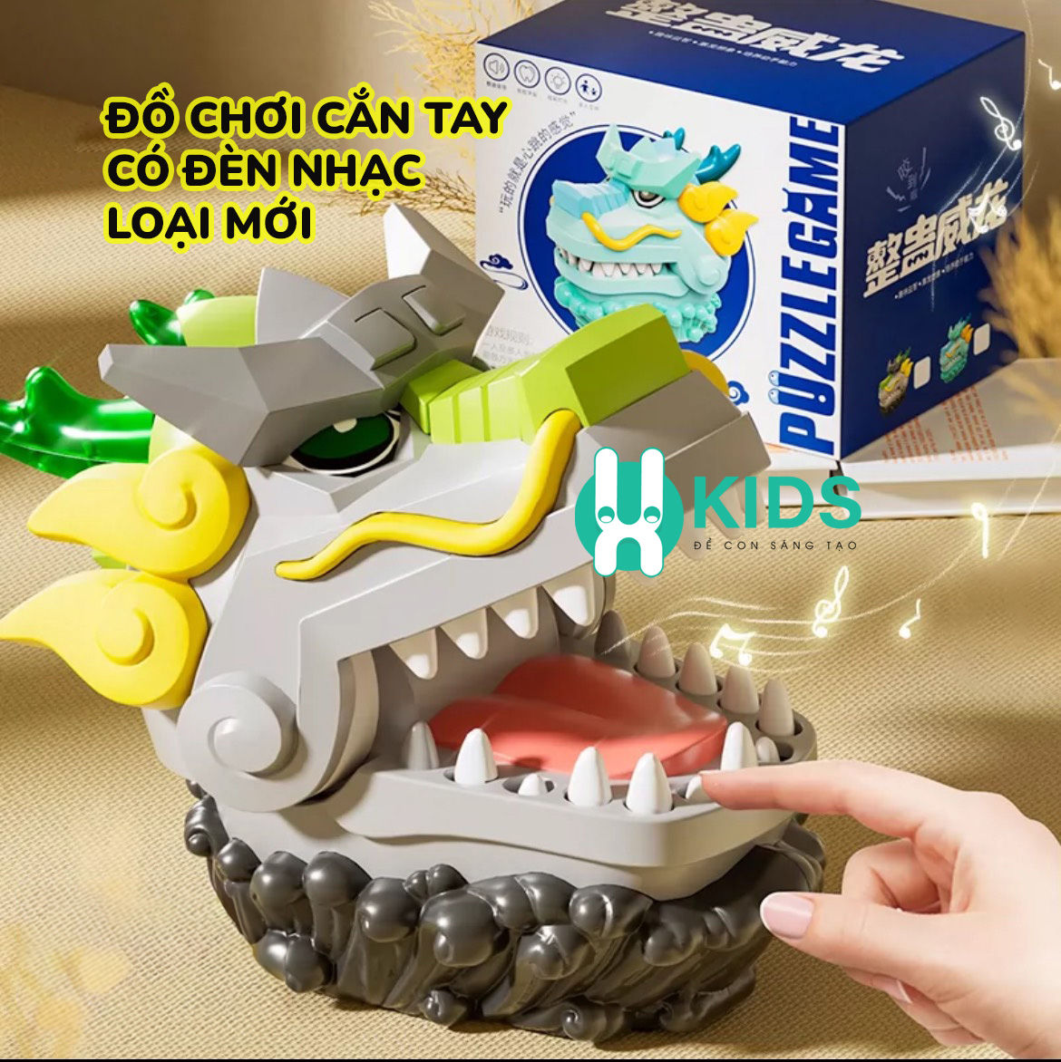 Đồ chơi cắn ngón tay khám răng hình rồng khủng long phiên bản mới có đèn nhạc giải trí vui nhộn cho trẻ em và gia đình