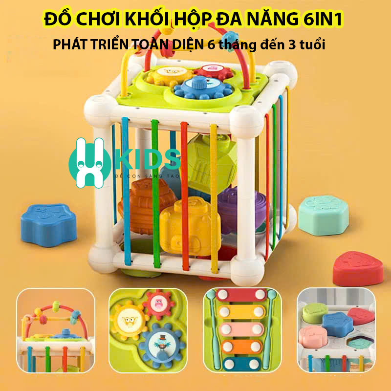 Đồ chơi khối hộp bận rộn đa năng thông minh 6in1 giáo dục sớm montessori có âm thanh phát triển toàn diện cho trẻ em