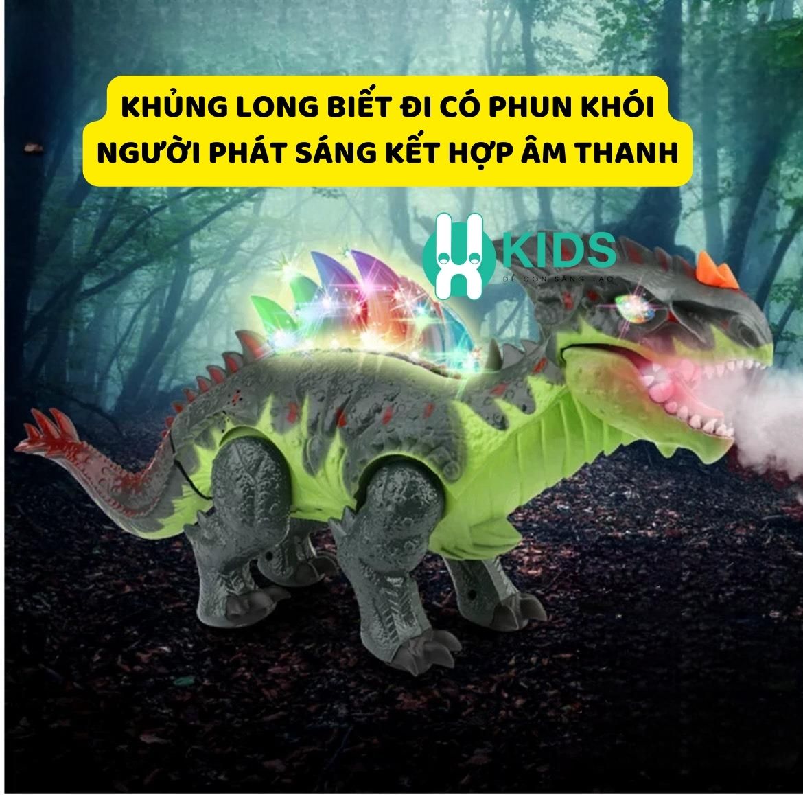 Đồ chơi mô hình khủng long cỡ lớn biết đi người phát sáng có nhạc và phun lửa cực kì thú vị cho bé