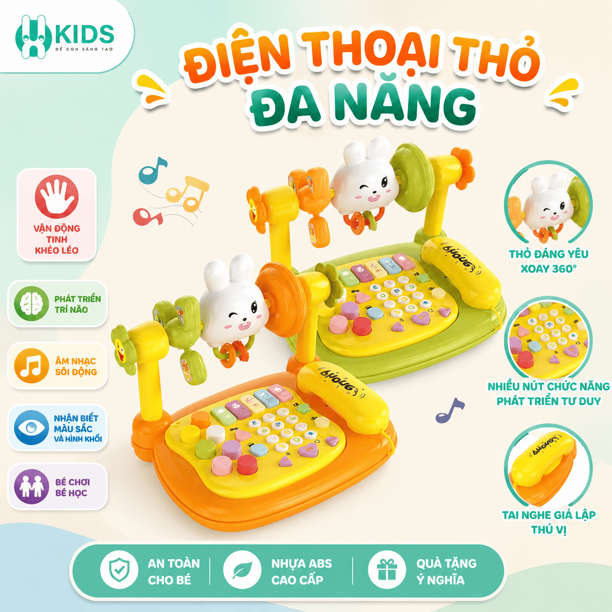 ĐIỆN THOẠI THỎ ĐA NĂNG – ĐỒ CHƠI “ BẬN RỘN ” SIÊU CUỐN CHO BÉ
