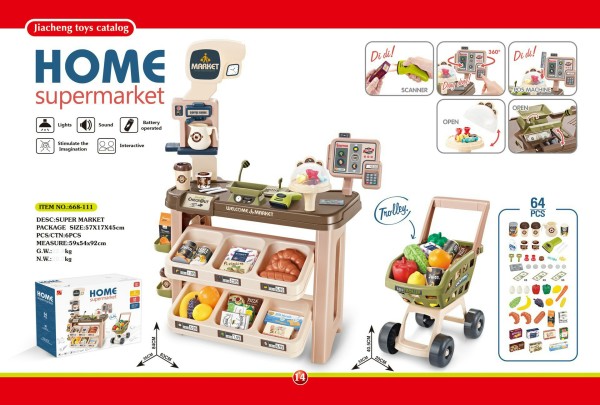 Đồ chơi siêu thị bán hàng size to lớn 64pcs kèm xe đẩy có quầy pha cafe, quầy tính tiền, máy quẹt thẻ có đèn nhạc cho bé