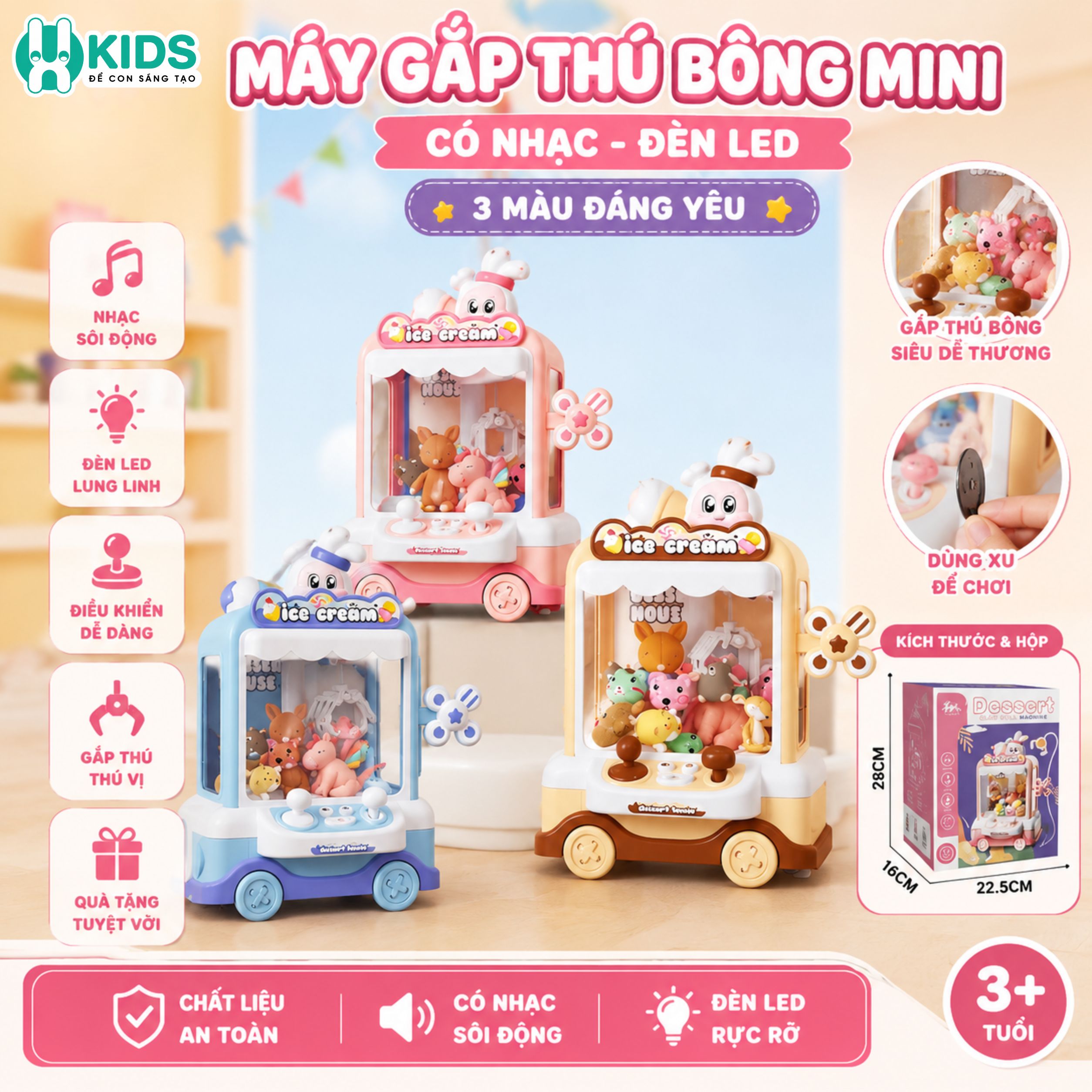Máy Gắp Thú Bông Mini Có Nhạc Và Đèn LED – Đồ Chơi Arcade Cho Bé