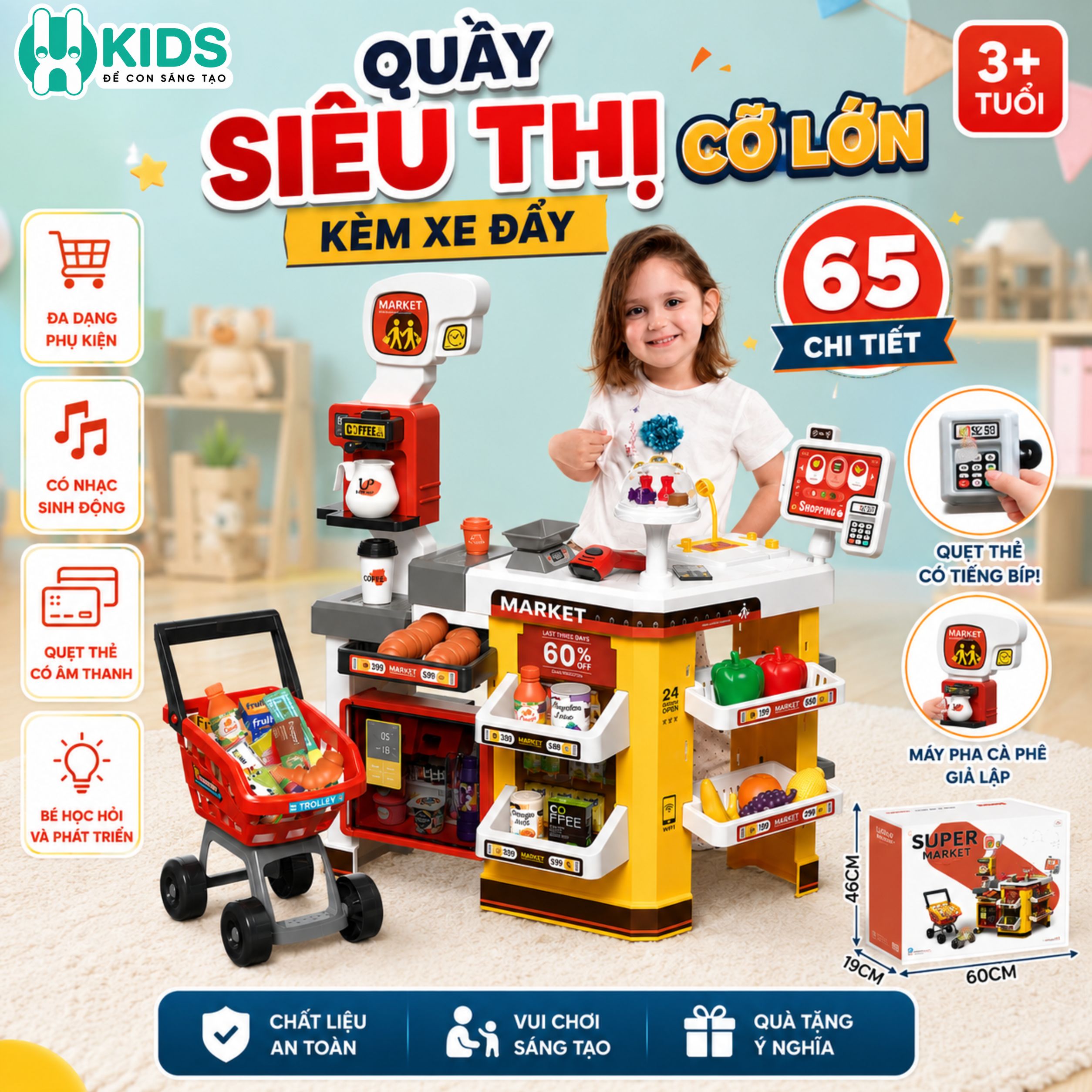QUẦY SIÊU THỊ MINI 48 CHI TIẾT, 65 CHI TIẾT – BÉ CHƠI CẢ NGÀY KHÔNG CHÁN 😍