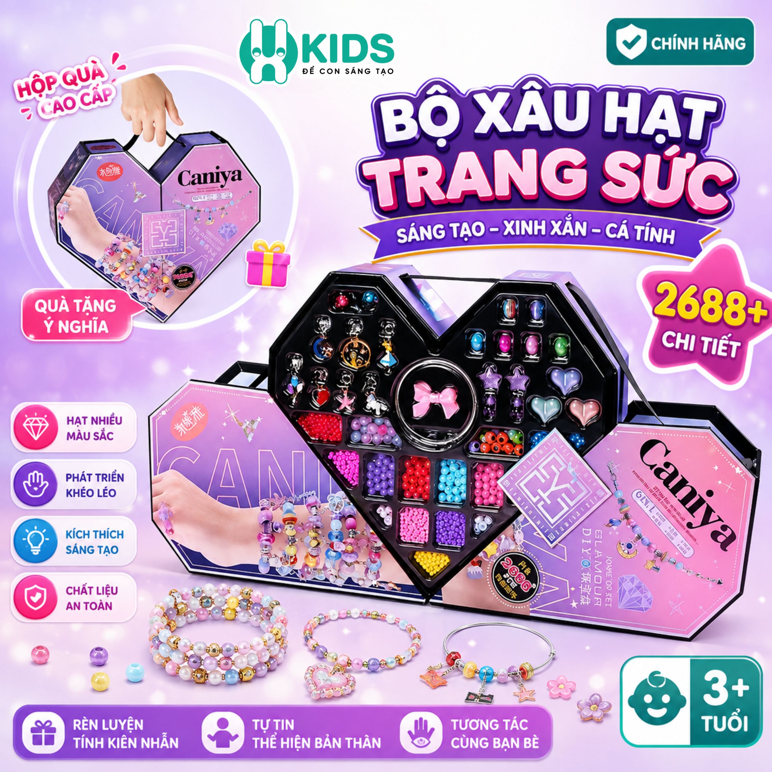 Bộ Xâu Hạt Trang Sức 2688 Chi Tiết Hộp Trái Tim Cho Bé