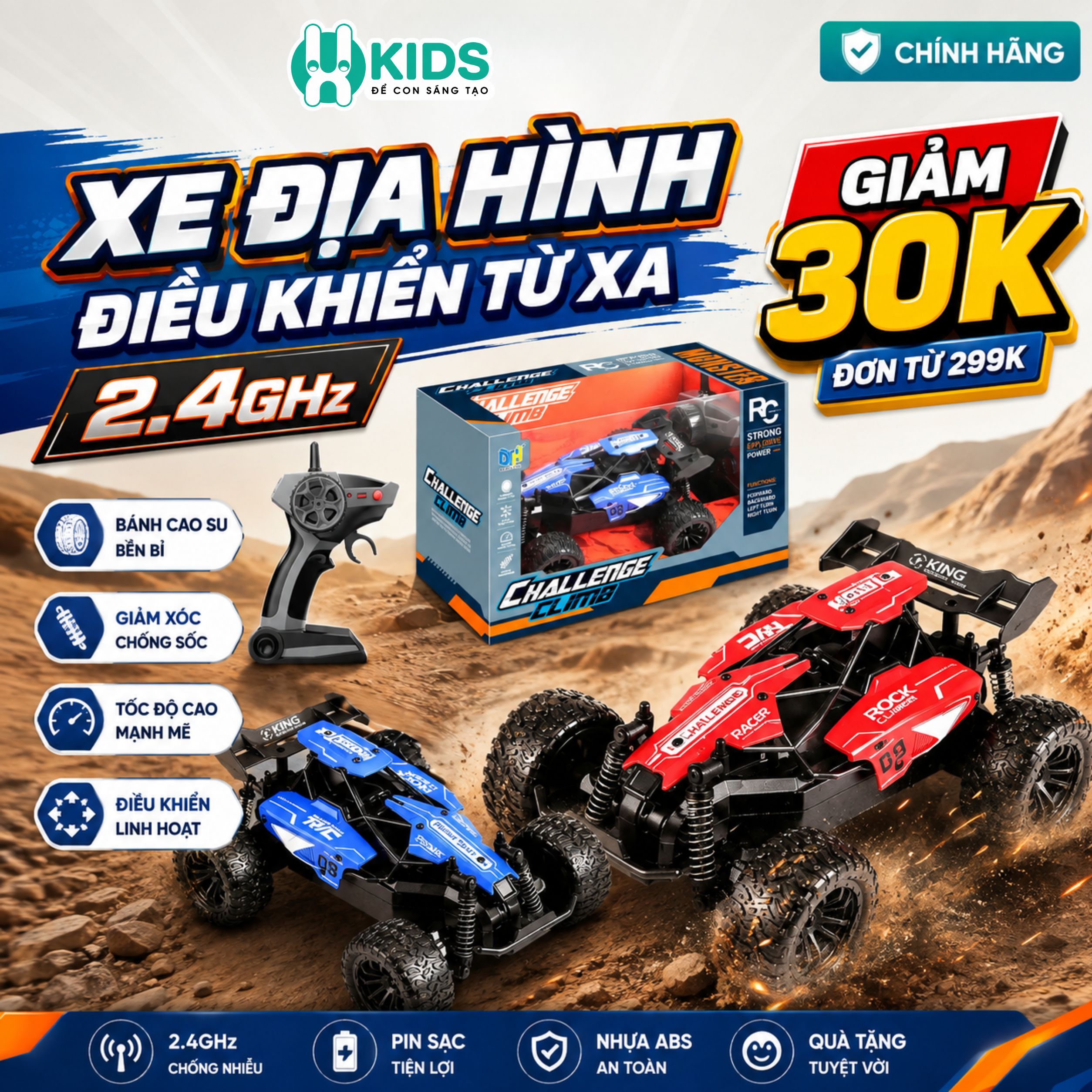 Xe Địa Hình Điều Khiển Từ Xa 2.4GHz DH666-84D Có Giảm Xóc