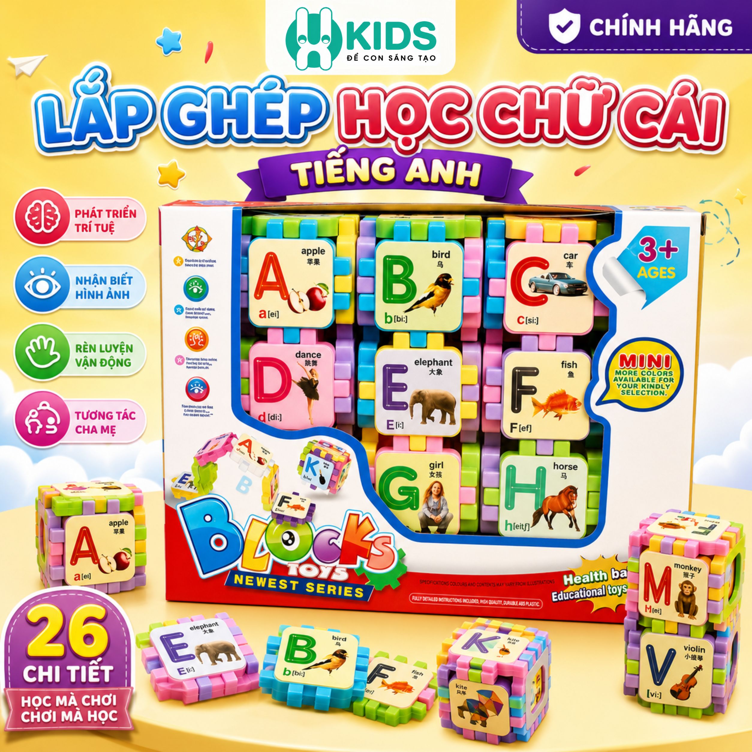 Bộ Đồ Chơi Lắp Ghép Học Chữ Cái Tiếng Anh Blocks 8554 Cho Bé 3+