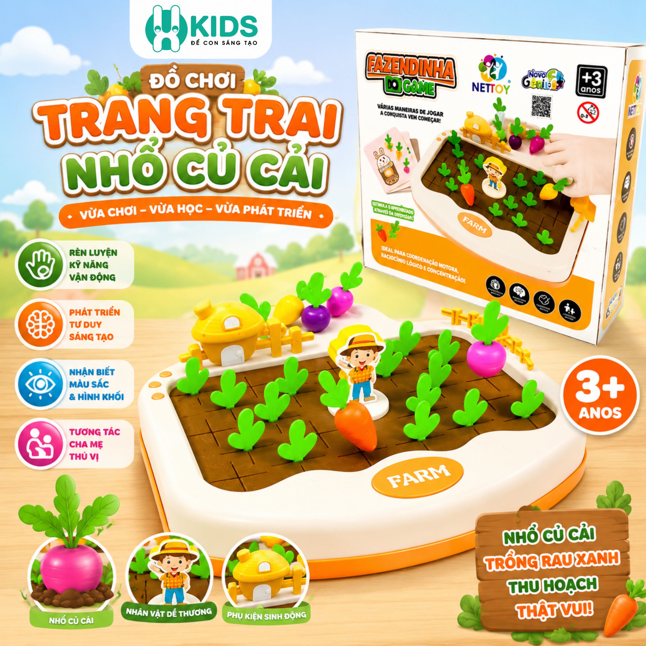 Đồ Chơi Trang Trại Nhổ Củ Cải Cho Bé – Trò Chơi Ghi Nhớ, Ghép Thẻ Tư Duy