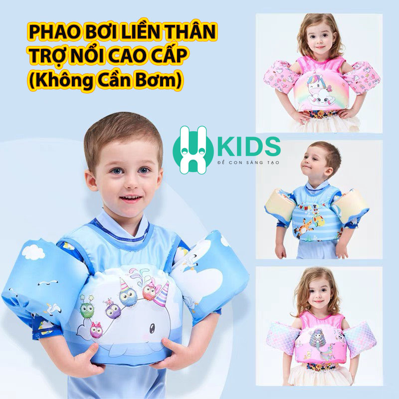 Phao bơi trẻ em ,phao tập bơi liền thân trợ nổi đỡ ngực siêu an toàn cho bé Trai - bé Gái 2- 10 tuổi (Không Cần Bơm)