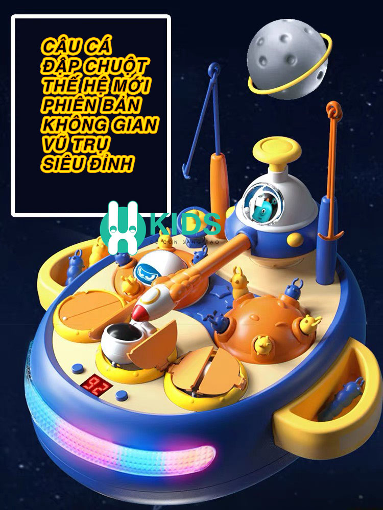 Đồ chơi câu cá đập chuột thế hệ mới chiến hạm vũ trụ có hiệu ứng đèn nhac, đếm thời gian tính điểm đa chức năng cho bé