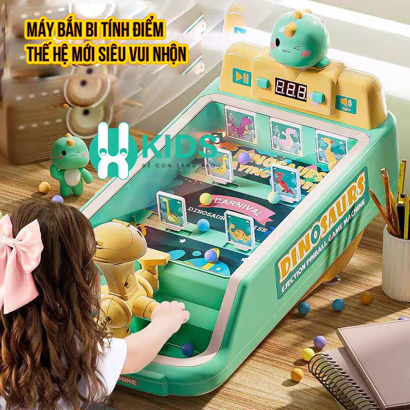 Đồ chơi máy bắn bóng pinball cỡ lớn tính điểm thế hệ mới mô hình khủng long , mèo hồng có đèn nhạc vui nhộn cho bé