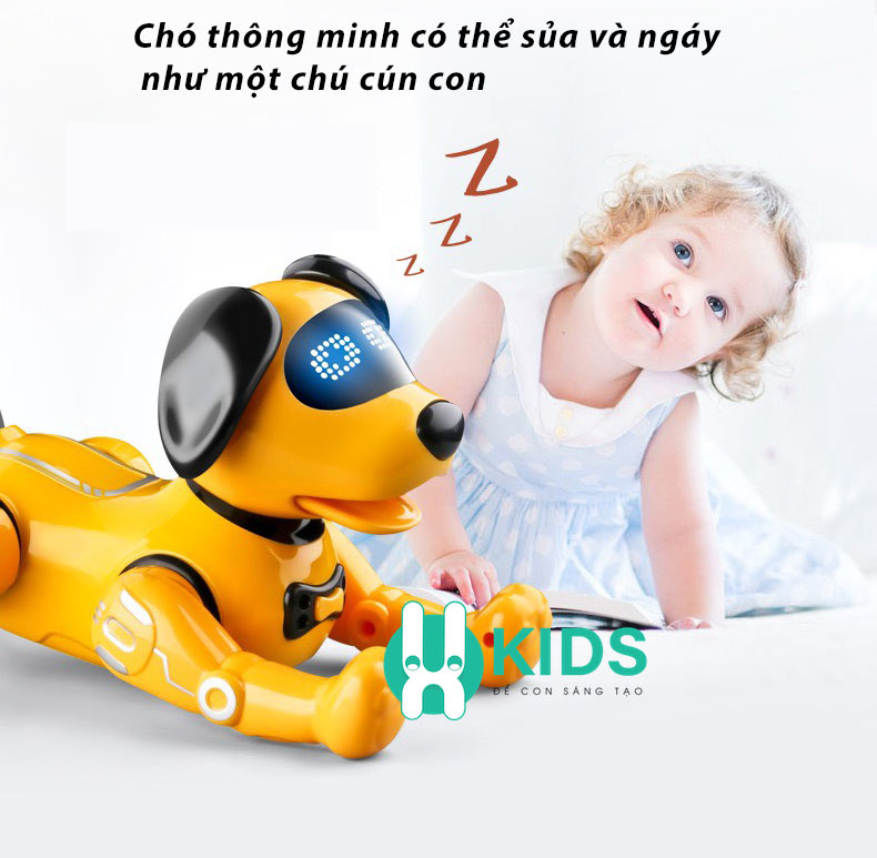 Đồ chơi chó robot điều khiển từ xa kèm pin sạc có sủa gáy, phát giọng nói đối thoại, nhảy múa thông minh cho bé