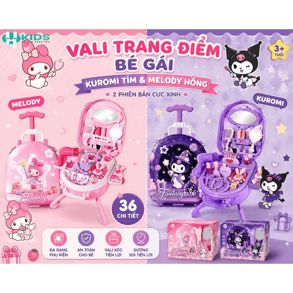 Vali Trang Điểm Cho Bé Dạng Bàn Có Gương, Kèm Nhiều Phụ Kiện