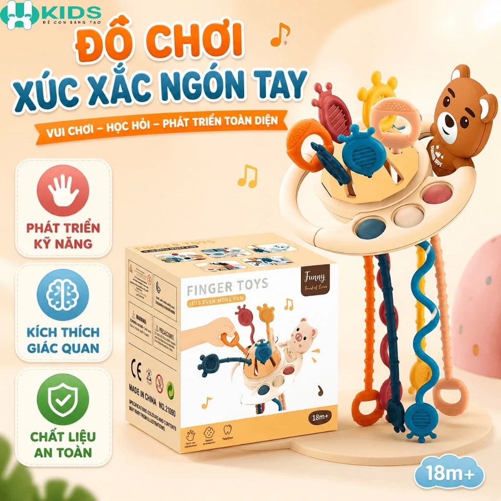 Đồ Chơi Kéo Dây Silicone 5in1 Cho Bé, Bảng Bận Rộn Luyện Cầm Nắm Và Vận Động Tinh