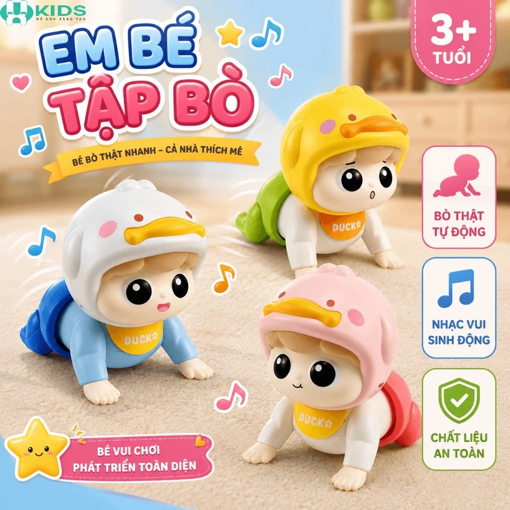 Đồ Chơi Em Bé Tập Bò Đội Mũ Vịt Tự Động