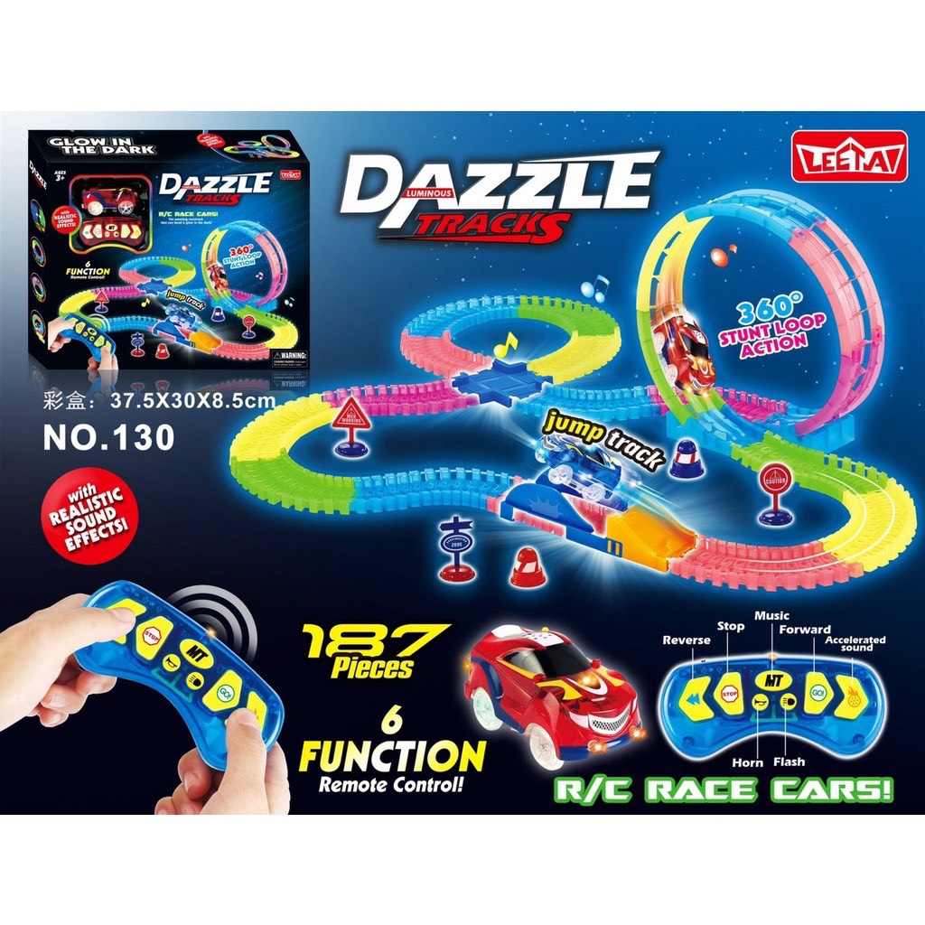 Đồ chơi đường đua xe ô tô lộn ngược 360 độ với đường ray phát quang trong tối