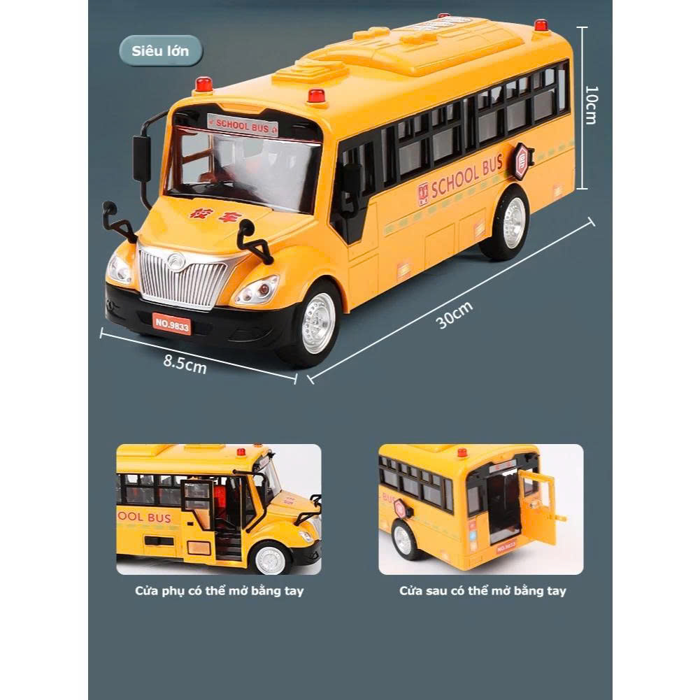 Xe Buýt Đồ Chơi Cho Bé Có Đèn LED Âm Thanh – Mô Hình Xe Bus Trường Học Mở Cửa, Kích Thước Lớn 30cm