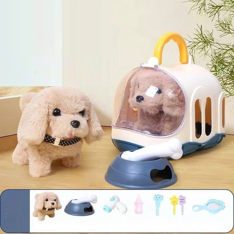 Thú cưng đồ chơi biết đi phát âm thanh kèm chuồng xách tay mini – thú bông điện tử đáng yêu cho bé