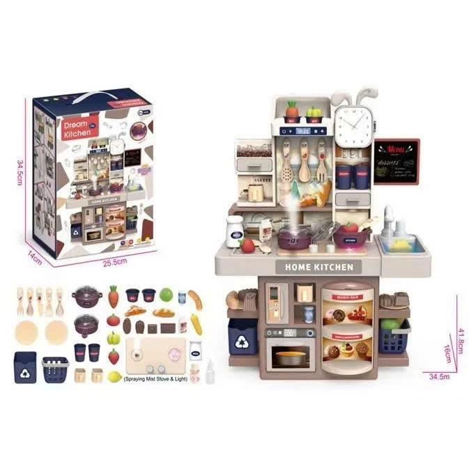 Bộ đồ chơi nhà bếp cho bé 42cm có khói như thật + chậu rửa nước tuần hoàn – kitchen mini siêu đầy đủ phụ kiện