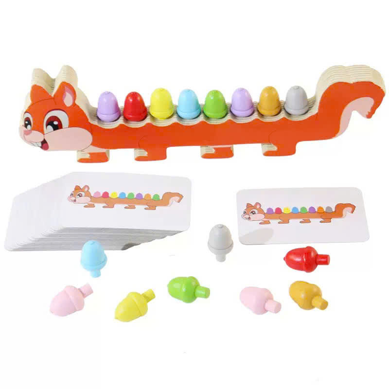 Đồ Chơi Gỗ Xếp Màu Theo Thẻ Cáo Dài Montessori Cho Bé – Rèn Tư Duy Logic & Nhận Biết Màu Sắc