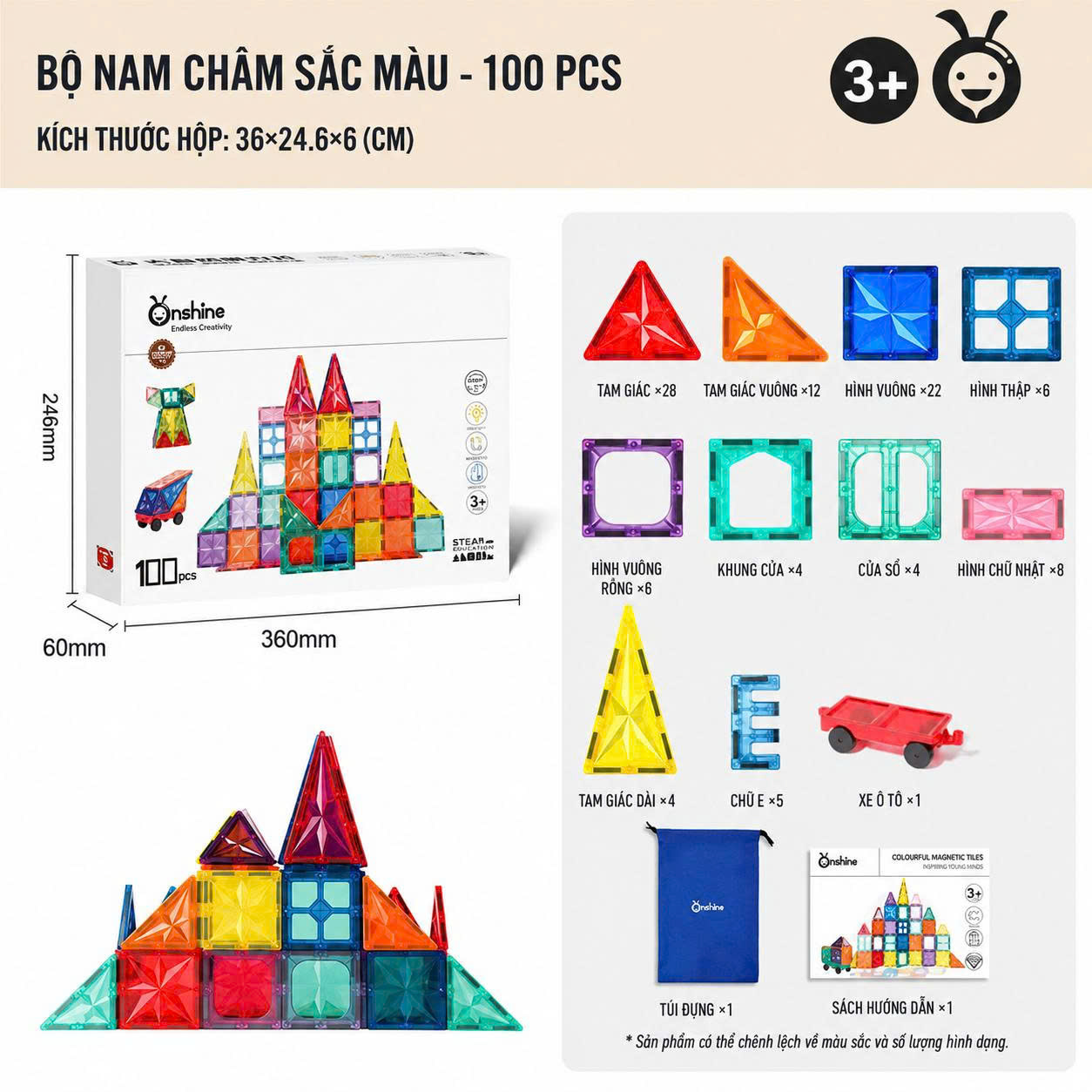 BỘ XẾP HÌNH NAM CHÂM MAGNETIC TILES 100 CHI TIẾT – BÉ CHƠI MÊ, BA MẸ CỰC THÍCH