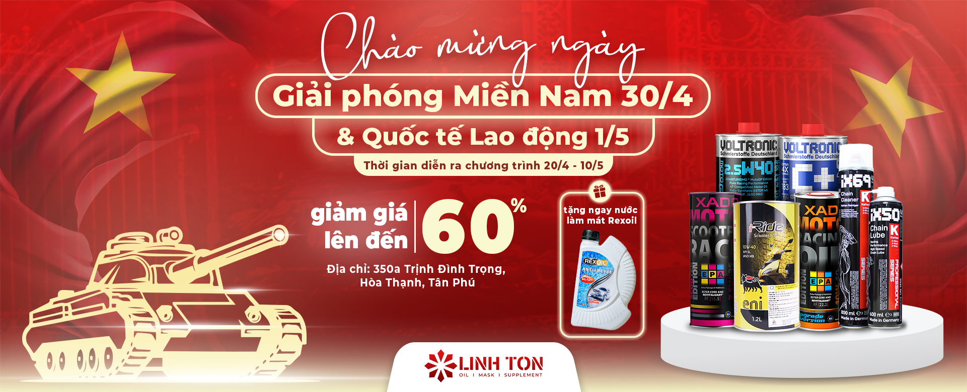 Khuyến mãi 60% dịp lễ lớn 30/4 và 1/5 tại Linh Tôn Store