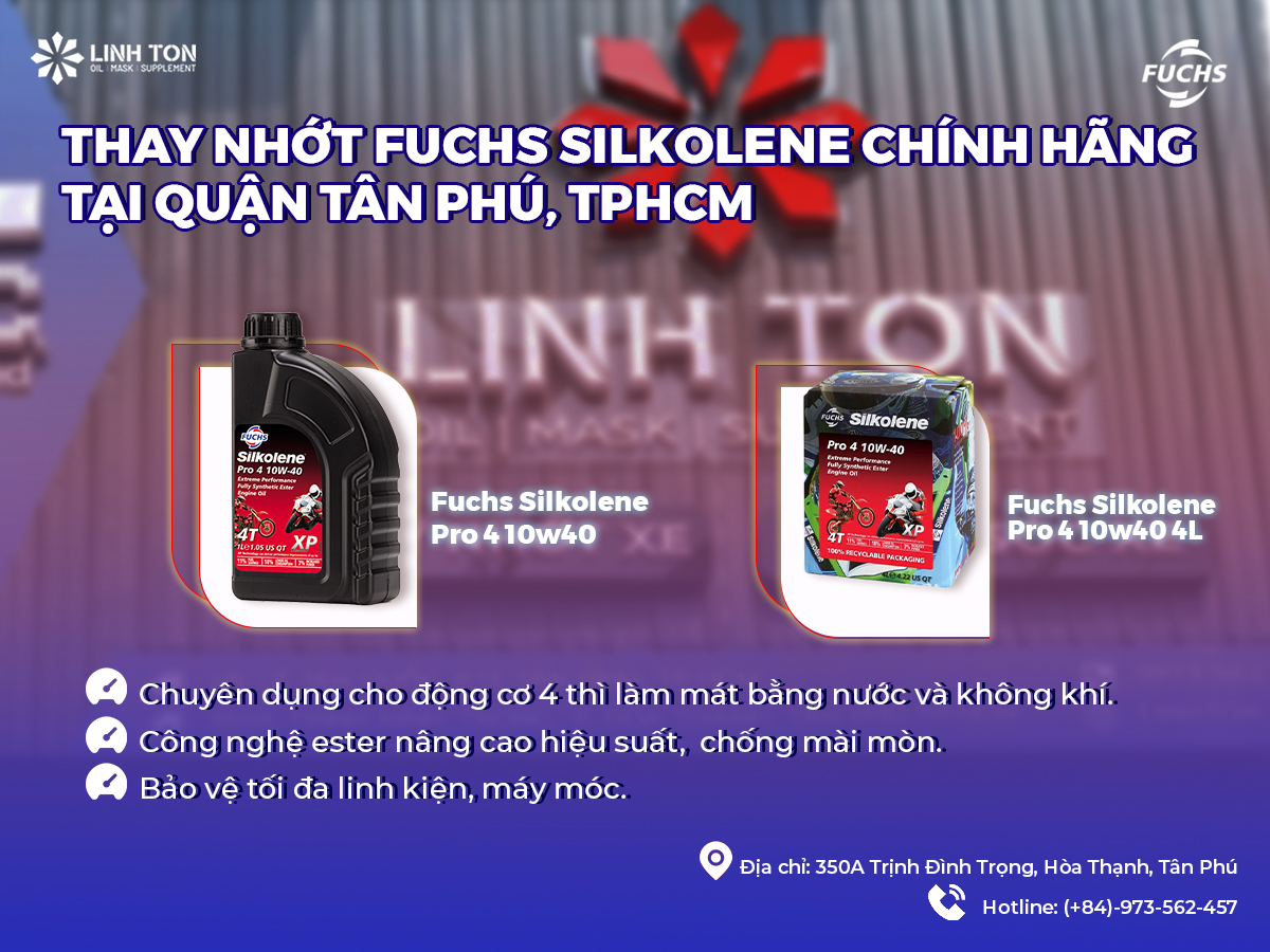 Nơi bán sản phẩm nhớt nhập khẩu Fuchs Silkolene 10w40 1L giá tốt - Linh Tôn Store - 350a Trịnh Đình Trọng, Hoà Thạnh, Tân Phú - NHOT.LINHTON.VN