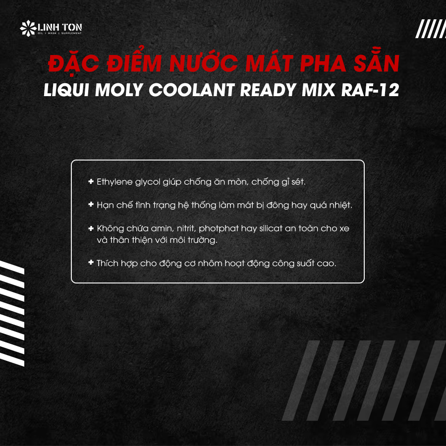Thành phần nước làm mát pha sẵn Liqui Moly Coolant Ready Mix RAF-12 Plus 1L có tốt cho hệ thống làm mát của xe?
