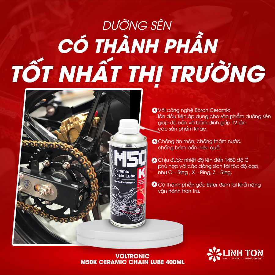 XỊT DƯỠNG SÊN PHỦ SỨ VOLTRONIC M50K CERAMIC CHAIN LUBE 400ML - LINH TON STORE - 350A Trịnh Đình Trọng, Hòa Thạnh, Tân Phú - NHOT.LINHTON.VN