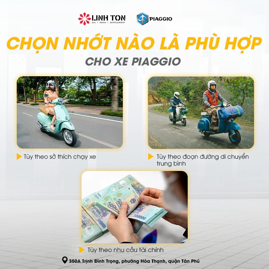 Cách chọn nhớt nào là phù hợp cho xe Vespa, Piaggio  - Linh Tôn Store - 350a Trịnh Đình Trọng, Hoà Thạnh, Tân Phú, TPHCM