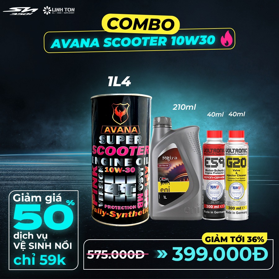 (Không lọc) Combo nhớt Sh350i Avana Scooter 10w30 + phụ gia chăm sóc xe